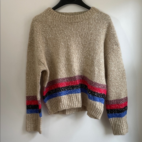 Treasure & Bond Sweaters - Treasure & Bond Multicolor Striped Boxy Cropped Camel Chunky Crewneck Sweater M